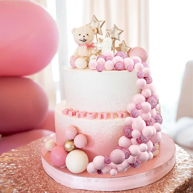 60Pcs Glitter Cake Balls Decorations Foam Cake Topper Balls Mini Balloon Cupcake Toppers for Cake Decorating Birthday Baby Shower Party (Glitter Pink)