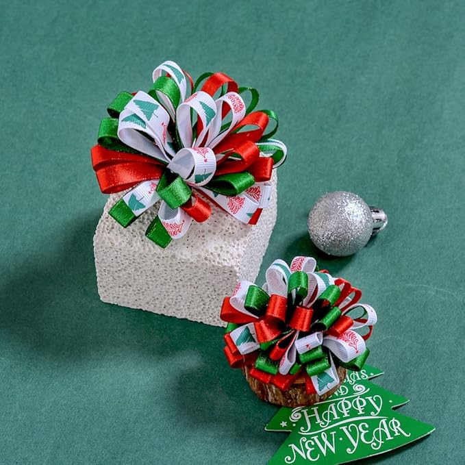 Ribest Christmas Ribbon Grosgrain Ribbon 3/8" Xmas Ribbon Set for Gift Wrapping Bows Making Crafts Holiday Décor