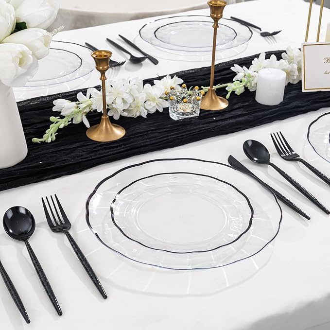 Supernal 360Pcs Black Plastic Silverware Heavy Duty Disposable Cutlery with Hammered Design,Black Utensils Set Include 120 Knives,120 Forks and 120 Spoons Suitable for Party,Anniversary&Halloween