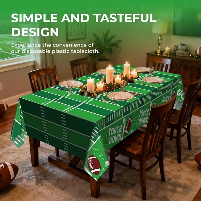 6 Pack Football Party Decorations Premium Football Disposable Plastic Tablecloth 54" x 108" Table Cloths for 6 to 8 Foot Tables Indoor or Outdoor Parties Decoration Supplies (Football Green)