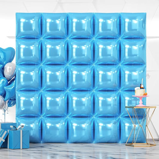 NISOCY 25PCS Pearl Blue Square Foil Balloons Wall Backdrop Double Sided Light Blue Balloon Tunnel Arch Kit for Birthday Baby Bridal Shower Wedding Anniversary Engagement Graduation Party Decorations