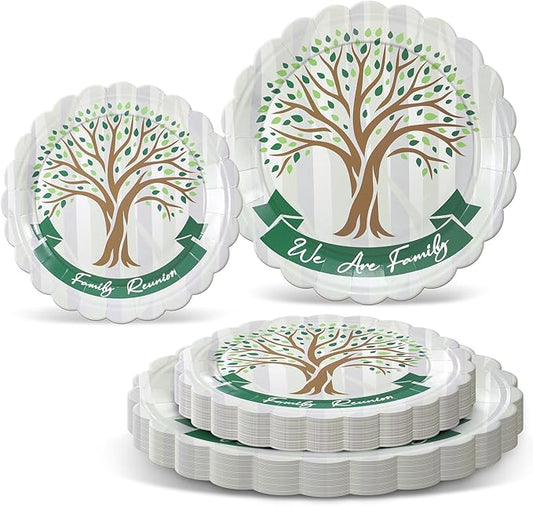 Havawish 60 Pcs Family Reunion Paper Plates Green Tree Reunion Party Decorations We Are Family Scalloped Plates Gathering Party Supplies