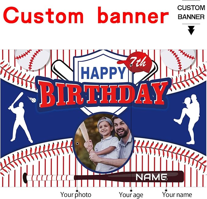 Custom Baseball Sports Happy Birthday Party Decorations Supplies Personalized Baseball Sports Birthday Backdrop Banner(4x6ft)