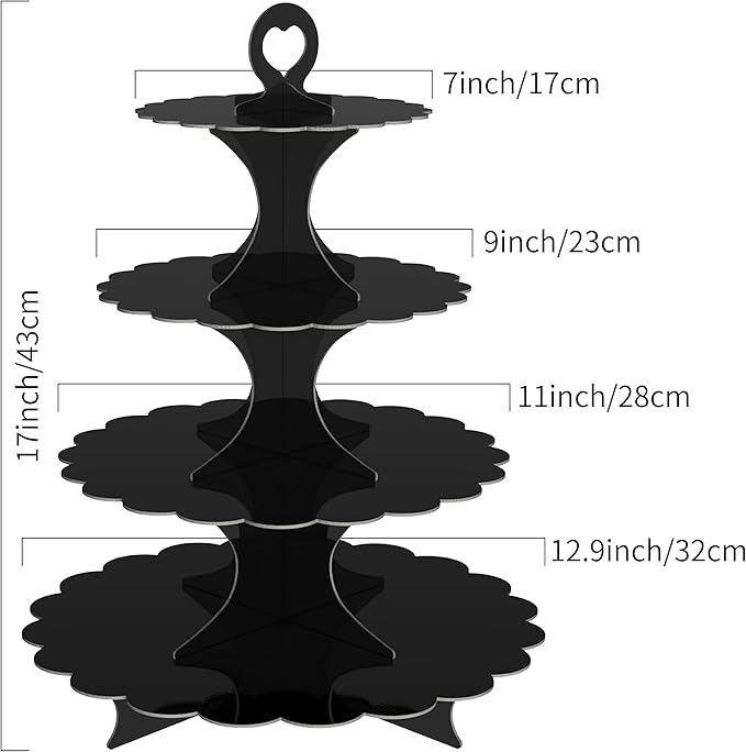 4-Tier Round Black Cupcake Stand, 2 Pack – Elegant Dessert Display for Weddings, Parties, Birthdays