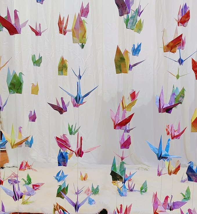 Starry Sky Crane Paper Hanging Garlands(3stringsX 5.2ft), Watercolor Galaxy Origami Birds Streamers for Bedroom Bridal Shower Baby Shower Birthday Party Supplies Garden Ceiling Hanging Decor