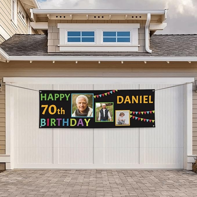 Happy Birthday Banner Personalized Name Photo Age Custom Birthday Banners and Signs Customize for Birthday Party Decoration 4'x2'