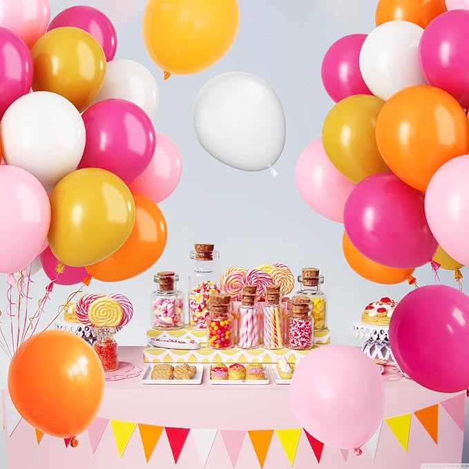 Paready Pink and Orange Latex Balloons, 60 Pcs 12 Inch Hot Pink and Yellow Autumn Balloons for Birthday Baby Shower Thanksgiving Party Engagement Anniversary Wedding Bridal Shower Festival Decoration