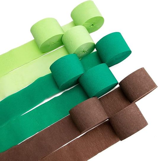 Crepe Paper Streamers 9 Rolls 738 ft Crepe Paper Decorations for Dinosaur Birthday Party, Natural Theme or Green Party(Jungle Green Combo)