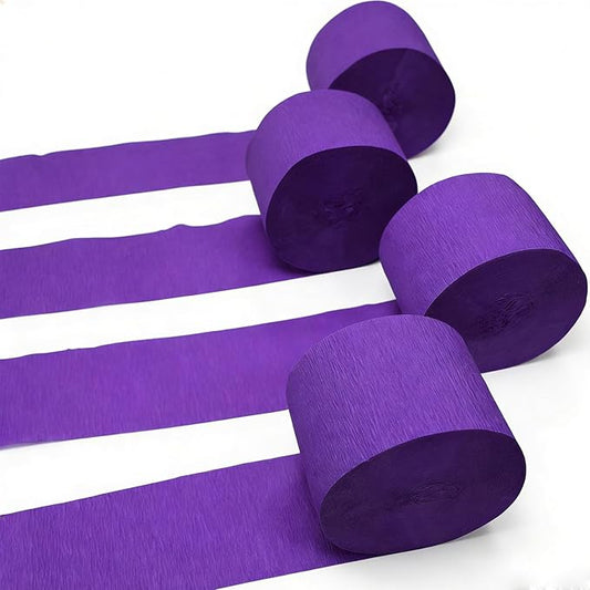 FOONEA Crepe Paper Streamers - 4 Rolls 328ft Purple Crepe Paper for Party, Wedding, Birthday & Baby Shower Decorations