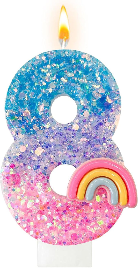 Rainbow Birthday Number Candles, Number 8 Candles, Cupcake Decorations, Macaron Birthday Cake Decorations, Cartoon Theme Party Supplies (Number 8)