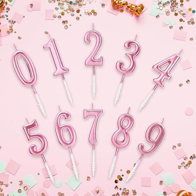 Beanlieve Rose Gold Birthday Candles - Cake Numeral Candles Number 0-9 Glitter Cake Topper Decoration for Birthday,Wedding Anniversary,Party Celebration(10 Pieces)