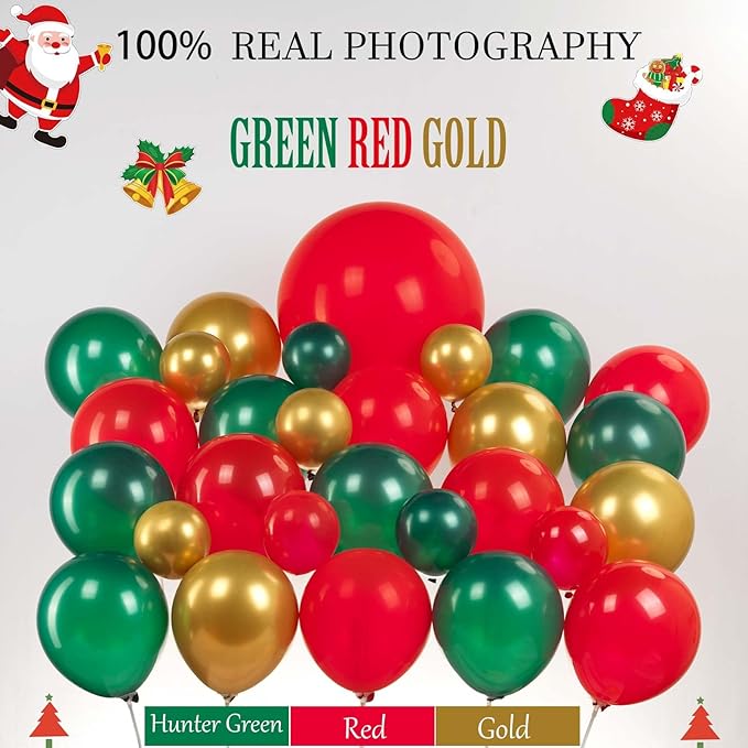 Christmas party decorations with Hunter Green Red Gold Balloon Garland Arch & Xmas Tree Santa Candy Cane Star lollipop gift box ribbons foil Balloons for friendsmas New Year's Eve Decorations