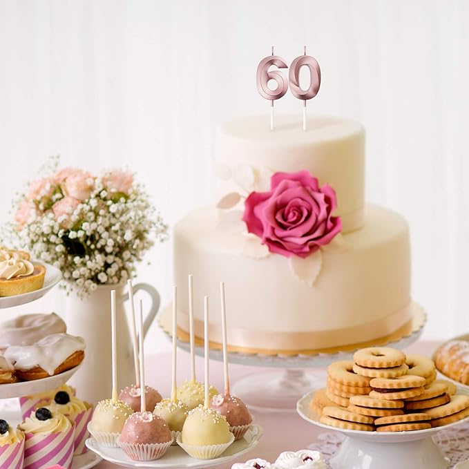 BBTO 60th & 6th Birthday Candles Number Candles Cake Topper Decoration for Birthday Wedding Anniversary Celebration Supplies(Rose Gold)