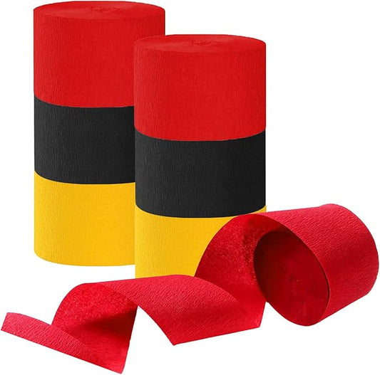 Red and Black and Yellow Crepe Paper Streamers, Party Streamer Decorations for Various Party Festival Decorations, 6 Rolls