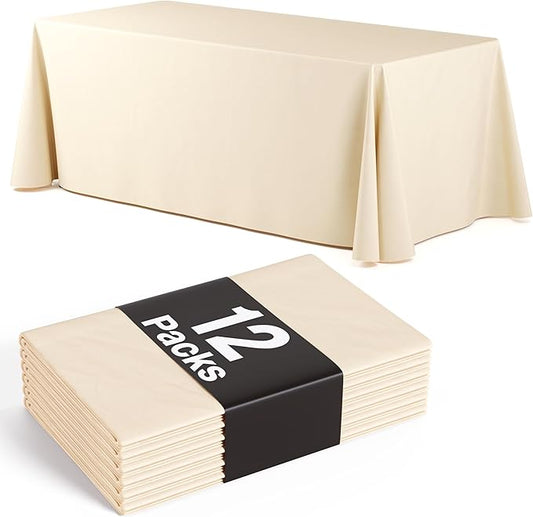 Exquisite 12-Pack Ivory Plastic Disposable Tablecloth - Size: 70 × 120 Inches – Rectangle Table Cover for Parties, Picnics & Formal Events