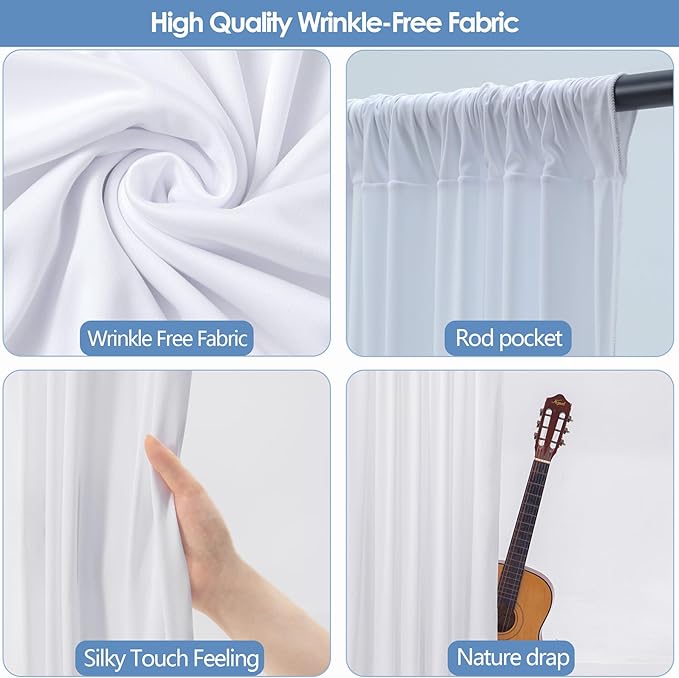 10x10ft Wrinkle Free White Backdrop Curtain for Parties Soft Fabric Drapes Wedding White Curtain Backdrop for Birthday Party Decorations Background for Photography 5x10ft, 2 Panels