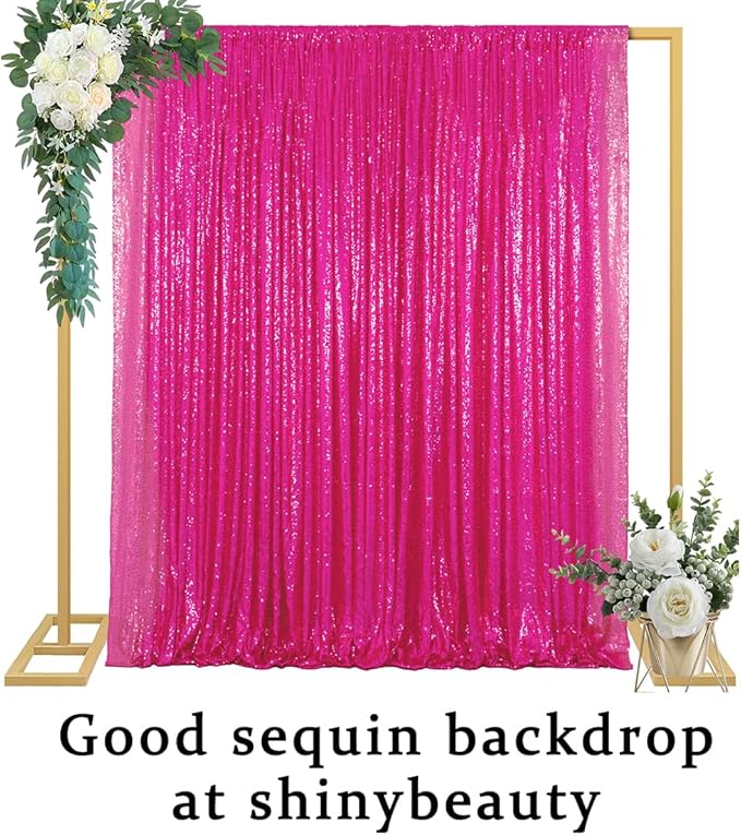 ShinyBeauty 5FTx9FT Hot Pink Sequin Backdrop, Fuchsia Curtain for Wedding & Party Decor, Glitter Photography Background, Elegant Event Decoration