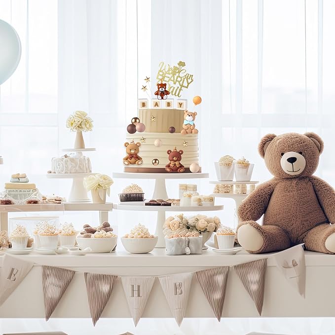 Beeveer 42 Pcs Bear Balls Cake Toppers Bear Cake Decorations Brown Candle Decorations Supplies for Birthday Party Wedding Baby Shower