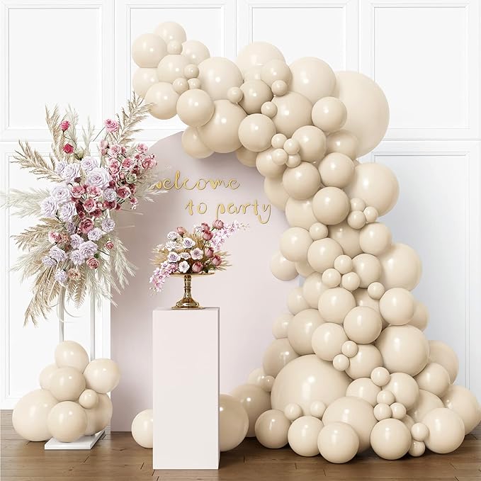 RUBFAC 87pcs Sand White Balloons Different Sizes 18 12 10 5 Inch for Garland Arch White Sand Party Latex Balloons for Birthday Party Graduation Wedding Anniversary Baby Shower Party Decoration