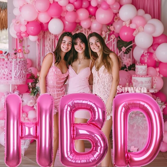 SUWEN 40 Inch Hot Pink Large V Letter Balloons Big Foil Helium Letter Balloons A-Z Jumbo Mylar Happy Birthday Party Decorations for Woman Anniversary Party Supplies