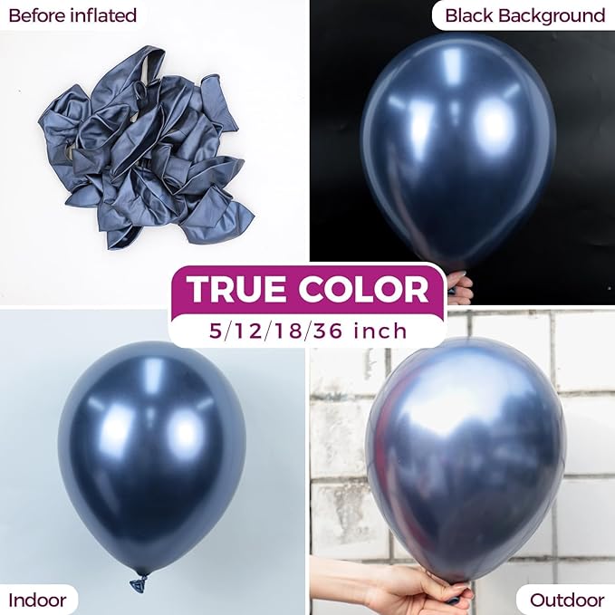 Bezente Metallic Navy Blue Latex Party Balloons - 100 Pack 12 inch Round Helium Chrome Navy Blue Balloons for Graduation Wedding Birthday Gender Reveal Carnival Party Decorations