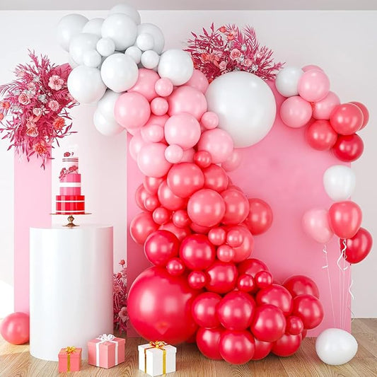 Red Pink Balloon Arch & Garland Kit - White Pink Macaron & Balloons for Baby Shower, Engagement, Bridal Shower, Wedding, Anniversary Party