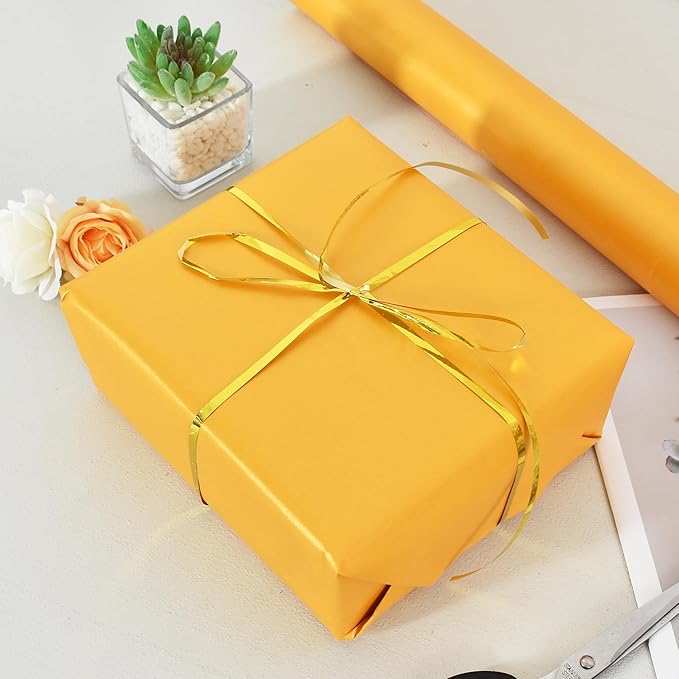 BEISHIDA Gold Gift Wrapping Paper Solid Color Pearly-Lustre Wrapping Paper Roll Matte Gift Wrap Paper, Packing Paper for Wedding, Birthday, Graduation, Christmas Wrapping Paper(17inches X 32.8ft)