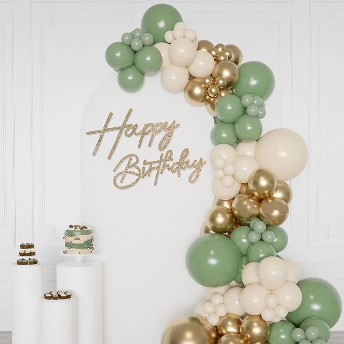 Happy Birthday Sign for Backdrop - Glitter Champagne Gold Felt 'Happy Birthday' Letter Sign for Balloon Arch Backdrop Decorations