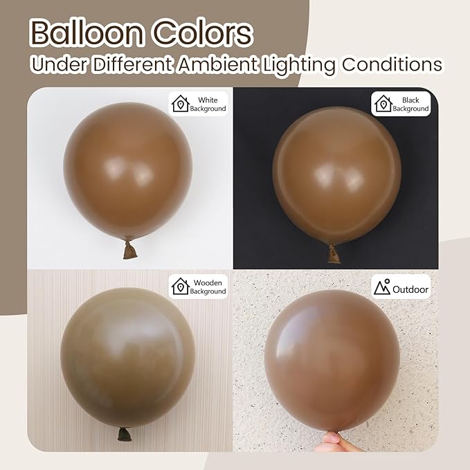 Awenztech 110pcs Brown Balloons, 18 12 10 5 inch Brown Balloons Different Sizes Balloon Garland for Netural Baby Shower Woodland Jungle Safari Birthday Party Decorations