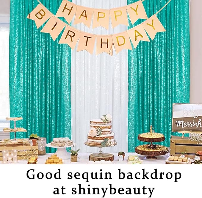ShinyBeauty Sequin Curtains 2 Panels 2FTx8FT Teal Glitter Curtain Backdrop Party Background Drapes for Wedding Christmas New Year (2FTx8FTx2PC, Teal)