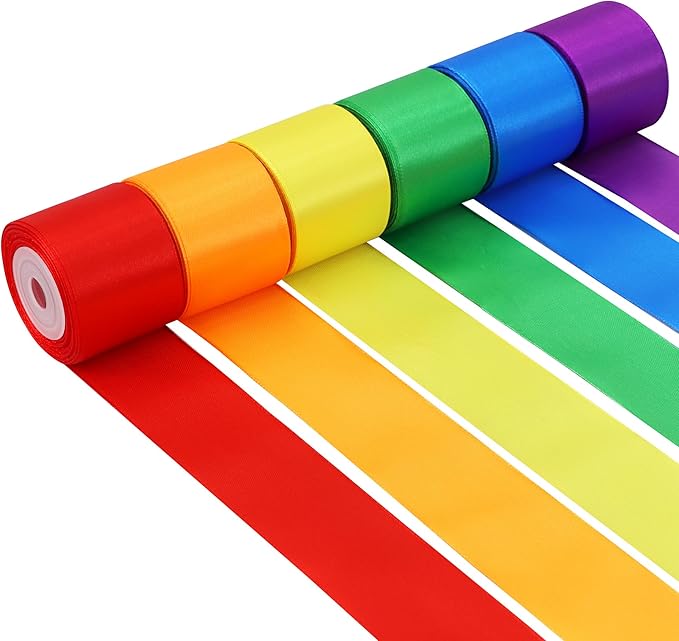 TONIFUL 1-1/2 Inch Rainbow Satin Ribbon 6 Rolls 60 Yards Assorted Ribbons for Gift Wrapping Craft Hair Bows Flower Bouquet Baby Shower Graduation Leis Birthday Christmas Wedding Party Decor(10Yd/Roll)