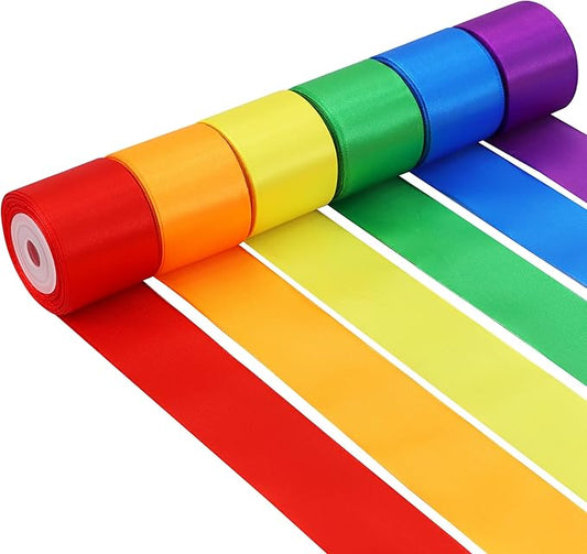 TONIFUL 1-1/2 Inch Rainbow Satin Ribbon 6 Rolls 60 Yards Assorted Ribbons for Gift Wrapping Craft Hair Bows Flower Bouquet Baby Shower Graduation Leis Birthday Christmas Wedding Party Decor(10Yd/Roll)