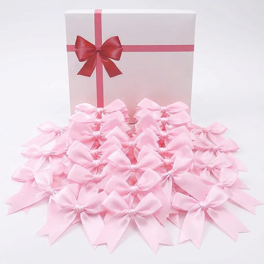 Pink Gift Wrap Bows – 100pcs 3.3 Inch Elegant Satin Bows for Gift Wrapping, Wedding Decor, Baby Shower, Party Decorations, Birthday, Christmas, Anniversary, DIY Crafts, Gift Bags