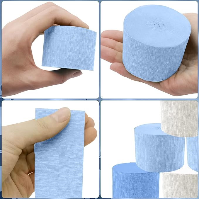 Dusty Blue Crepe Paper Streamers 6 Crepe Paper Rolls 492ft, DIY Craft Supplies for Boys Birthday Baby Shower, Bridal Party Decorations, 1.77 Inch x 82 Ft/Roll