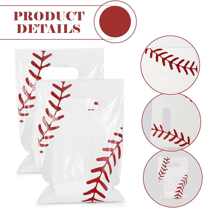 Hxezoc 50 Pieces Baseball Gift Bags with Handle, Plastic Treat Candy Bag Sport Favor Bags For Birthday Party Decoration Supplies
