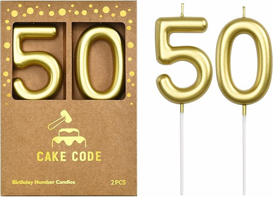 2.76 Inch Classical Gold 50 Number Birthday Candles, Gold Number Candles, Cake Number Candles, Party Celebration