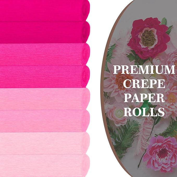 Whaline 8 Rolls 65.6ft Pink Crepe Paper Streamers 25 x 250cm 4 Colors Party Streamers Pink Theme Crepe Paper Roll Decorative Craft Streamer for DIY Gift Wrapping Crafts Decor