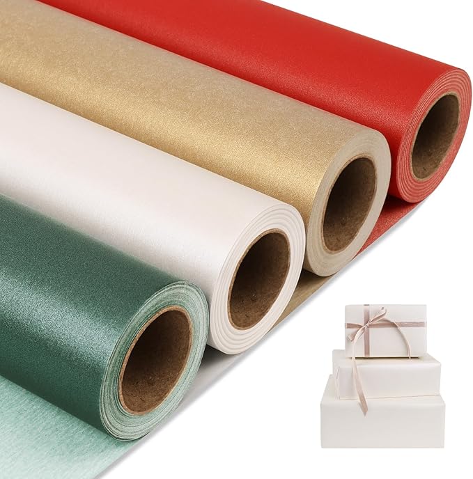 NESCCI Matte Wrapping Paper,Solid Color Pearly-Lustre Paper-4 Roll,17 Inches X 32.8 Feet Per roll.Gift Wrapping Paper,Perfect for Wedding,Valentine's Day,Birthday,Halloween,Christmas,Baby Shower