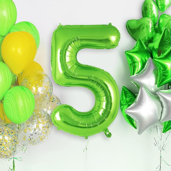 Green Number 5 Balloon 40 Inch, Big Large Foil Helium Number Balloons, Jumbo Giant Mylar Number 5 Balloons for 5 Year Old Birthday Party Decorations Supplies Anniversary Celebration