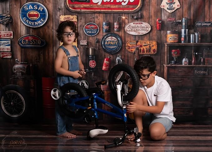 Kate 10x8ft Family Dad's Garage Car Repair Shop Photography Backdrops Vintage Wooden Wall Repair Tools Decoration Father's Day Boy Photo Background
