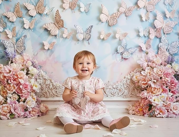 Kate 7x5ft Children Birthday Party Photo Background Dreamworld Butterfly Wall Pink Flowers Decoration Baby Shower Photography Backdrops