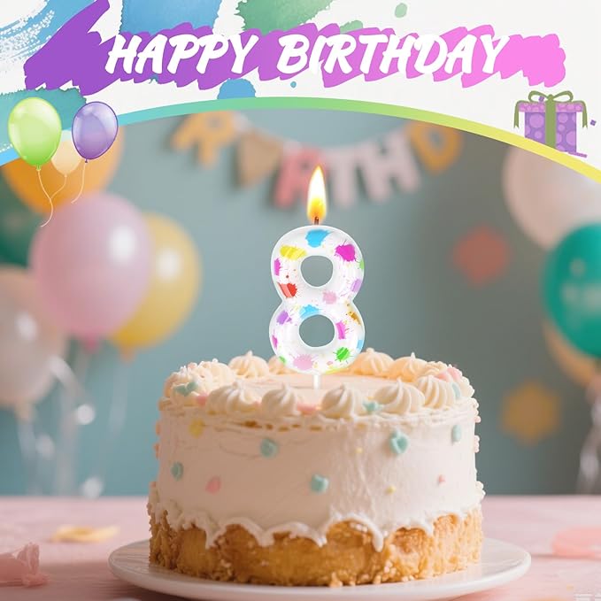 Paint Birthday Candles, Art Paint Party Decoration Supplies, Birthday Number Candles for Cake Topper (Multicolour, Number 8)