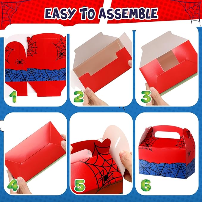 Marspark 24 Pack Spider Web Cartoon Birthday Party Supplies, Paper Gift Boxes, Cartoon Candy Treat Boxes for Birthday Party Decorations(Spider Pattern)
