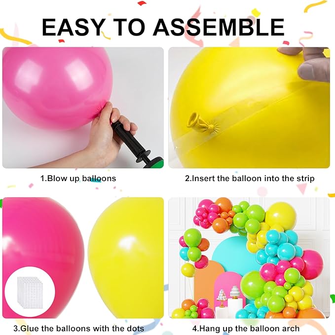 Tropical Balloons, Hawaiian Party Balloons, Hot Pink Orange Teal Green and Yellow Latex Balloon for Summer Birthday Baby Shower Tropical Party Decorations