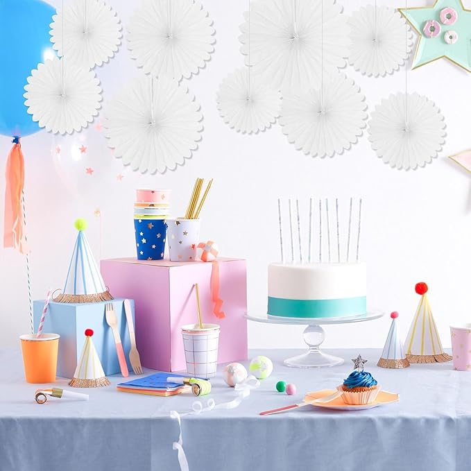 20 Pcs White Hanging Paper Fan, Round Paper Fans Decorations Set for Weddings, Birthdays, Engagement, Bridal Shower, Baby Shower Event, Christmas, Party Supplies Decor