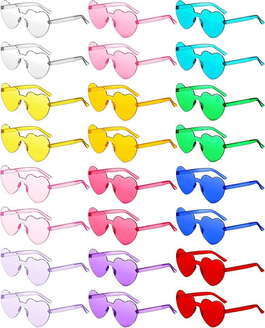 Kingdder 24 Pairs Heart Shaped Sunglasses Rimless Glasses Bulk Candy Color Tinted Eyewear Summer Party Favors