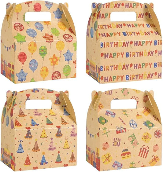 WERNNSAI Kraft Birthday Party Boxes - 12 Pack Happy Birthday Decorations GIft Boxes for Girls Kids Gift Wrapping Colour Candy Treat Box with Balloon Hat Design for Party Supplies
