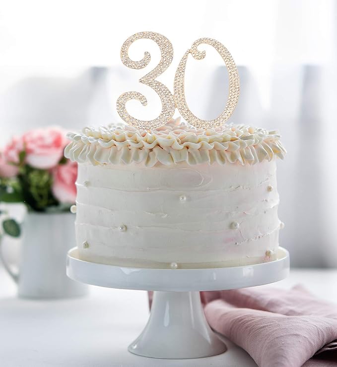 Bling Crystal Rhinestone 30 Birthday Cake Topper - Best Keepsake | 30th Party Decorations Gold