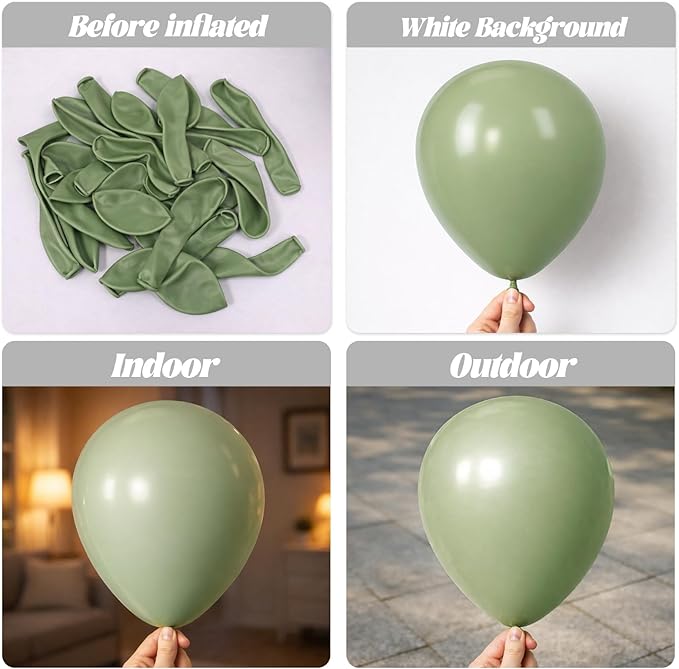 Voircoloria Sage Green Balloons, 66pack 12inch Olive Green Latex Party Balloons for Baby Shower, Graduation, Wedding, Birthday, Bridal Shower, Anniversary Party Decorations