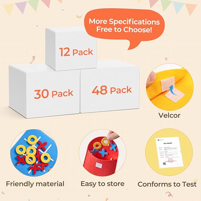 JoyCat 48 Pack Tic Tac Toe Party Favors for Kids, Felt Travel Board Games with Storage Pouch, Classroom Prizes, Goodie Bag Stuffers, Birthday Gifts for Students(Classic)